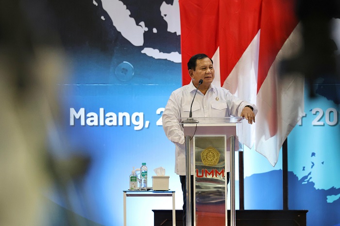 Menteri Pertahanan Prabowo Subianto saat memberi Kuliah Umum di Universitas Muhammadiyah Malang. (Dok. Tim Media Prabowo)
